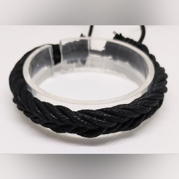 Men's bracelet leather braided black new e74 - Picture 1 of 1